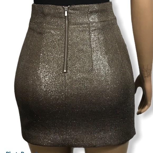 H&M Treed Mini Skirt Metallic bronze Knit lined zipper back size 2 - Picture 2 of 12